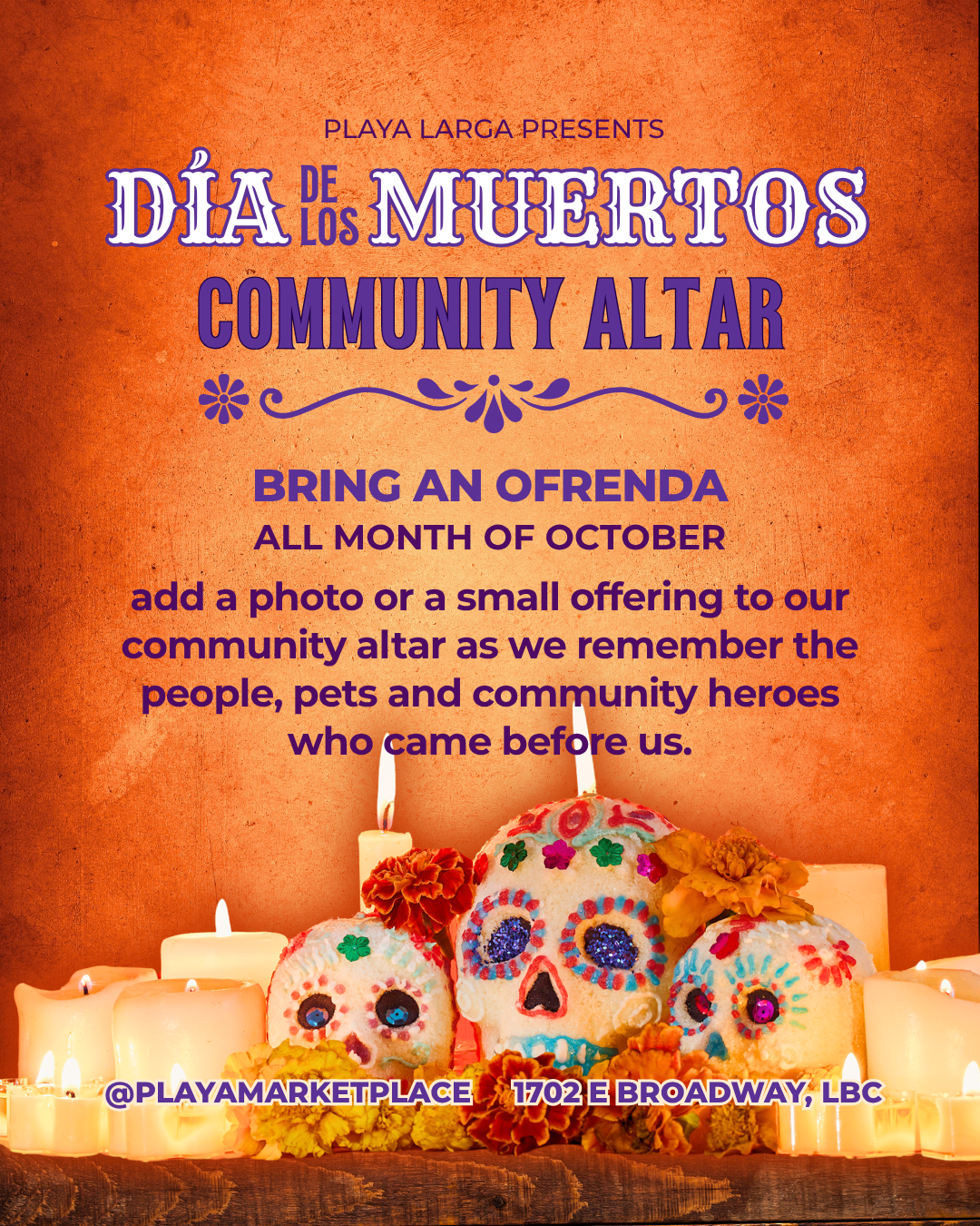 Día de Muertos community altar ofrenda at Playa Market in Long Beach